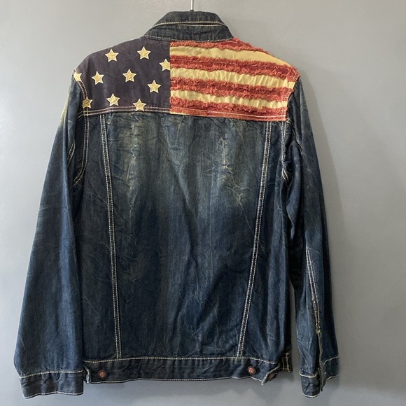 COPPER RIVET MEN'S USA STARS & STRIPES COTTON  DISTRESSED DENIM JACKET SIZE 2XL - Picture 9 of 10